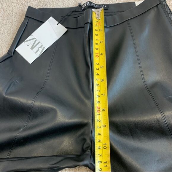 Zara black leggings vegan faux leather high waisted side zipper size medium NWT - Picture 7 of 12